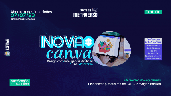 Banner Inova+Canva: Design com Inteligência Artificial no Metaverso