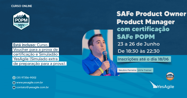 Banner SAFe Product Owner/Product Manager com certificação SAFe® POPM - 100% em Português