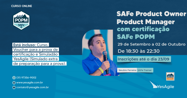 Banner SAFe Product Owner/Product Manager com certificação SAFe® POPM - 100% em Português