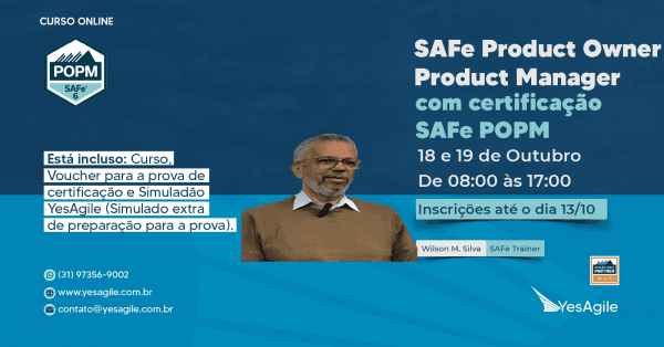 Banner SAFe Product Owner/Product Manager com certificação SAFe® POPM - 100% em Português