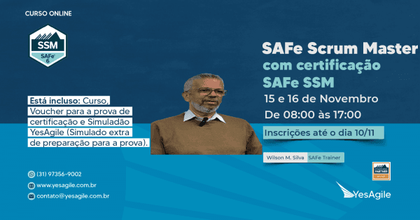 Banner SAFe Scrum Master com certificação SAFe® SSM - 100% em Português